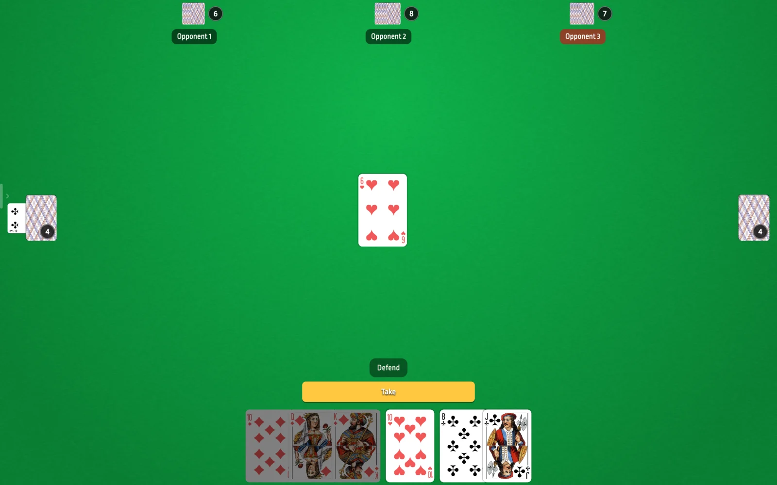 Durak running on a Mac desktop with four players